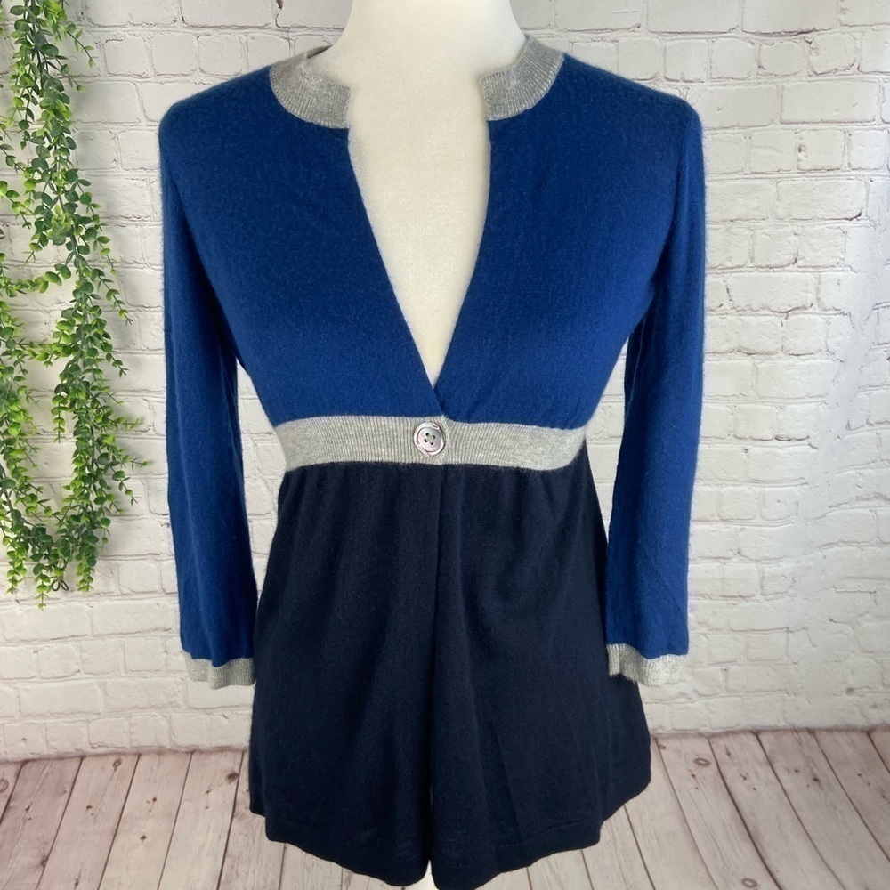 VINCE Blue Color Block 100% Cashmere Cardigan S